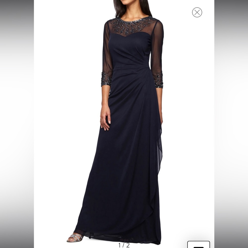 ALEX EVENINGS Embellished Chiffon Gown Navy Mother of bride gown